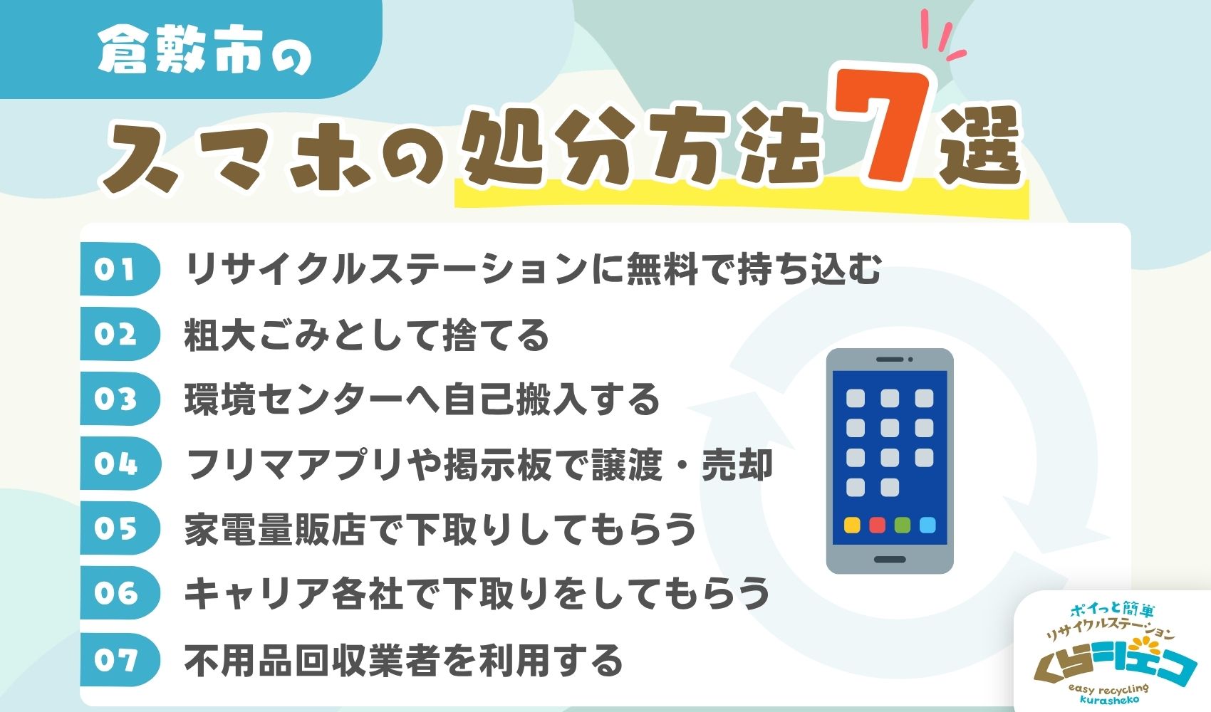 倉敷市での携帯電話（スマホ）の処分方法7選！無料回収や持ち込み方法 